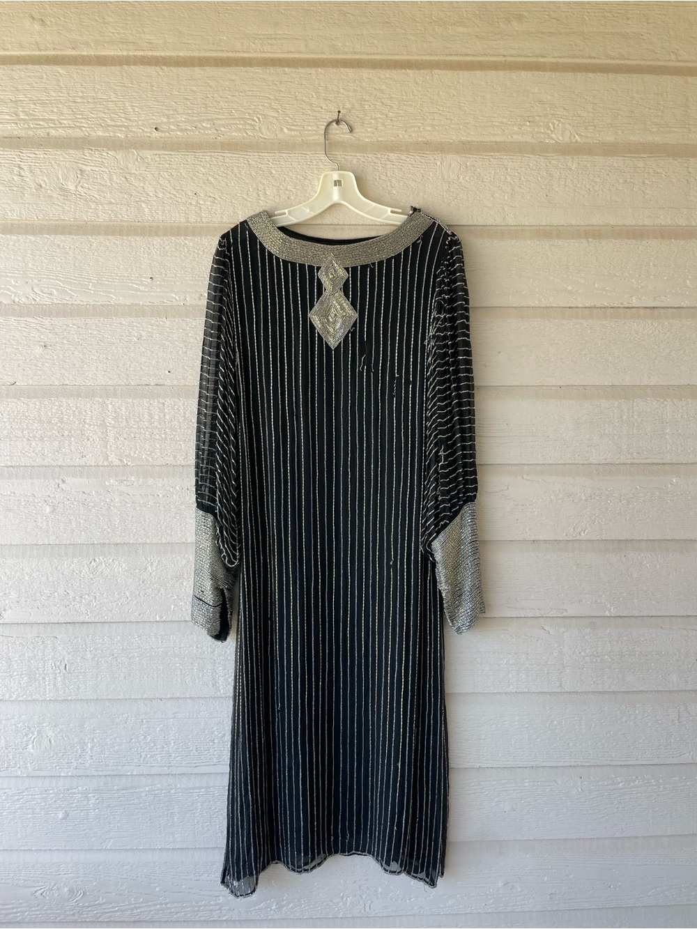 Vintage 1980 Judith Ann Creations Inc. Women's Beaded Black Dress S 100% SILK